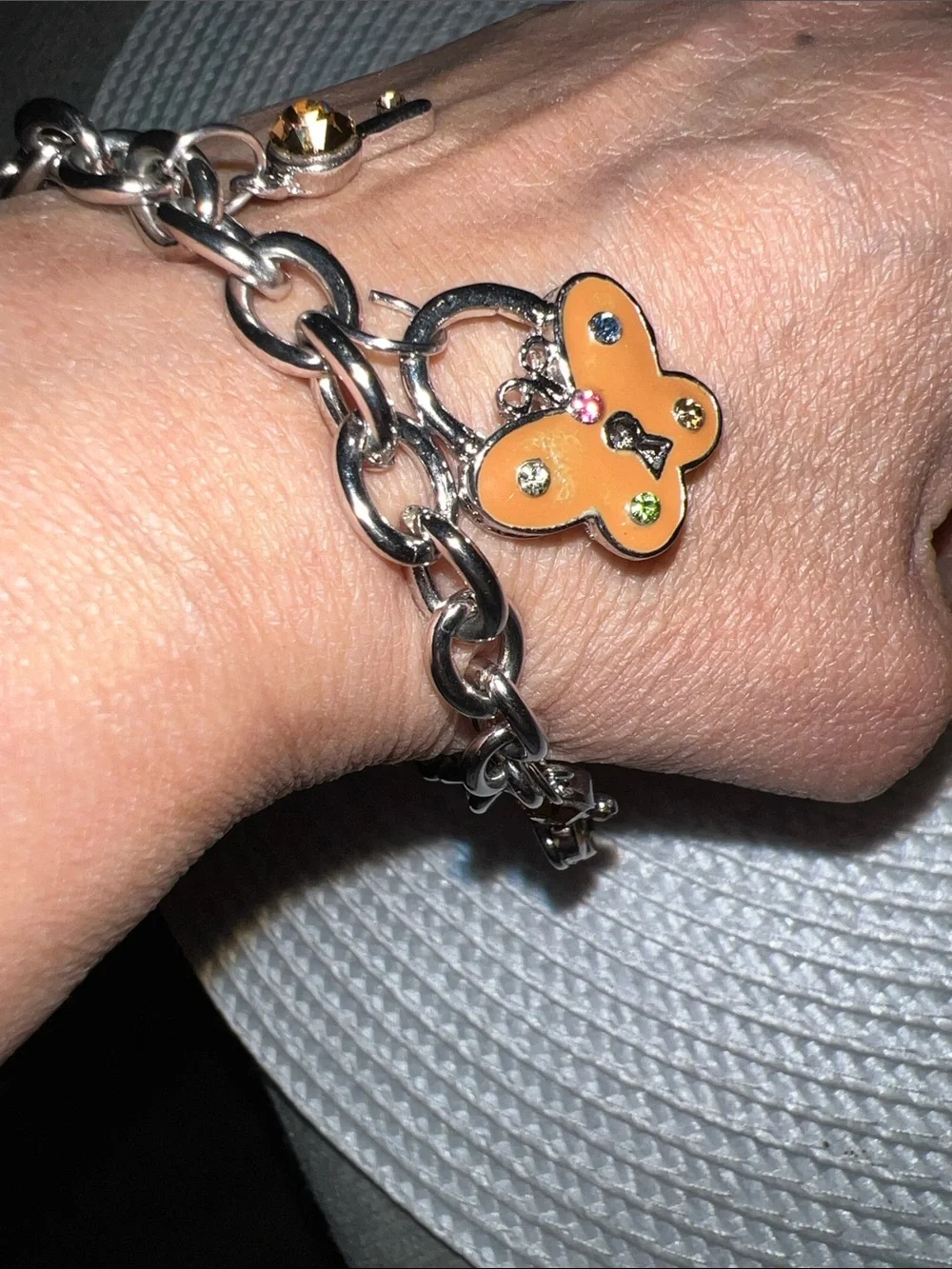 Gold Chain Bracelet with Pink-Orange Butterfly Charms